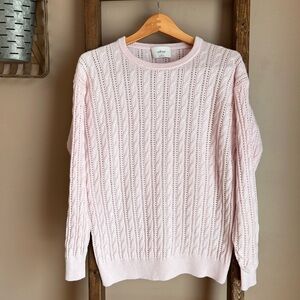 Aritzia Wilfred Light Pink Cable Knit Merino Wool and Cotton Blend Sweater